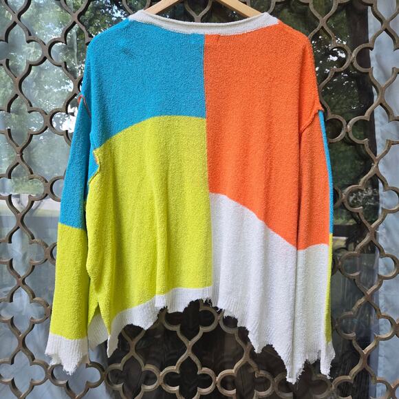 Peach Love California Womens Dopamine Distressed Hem Colorblock Knit Sweater S - Picture 6 of 10